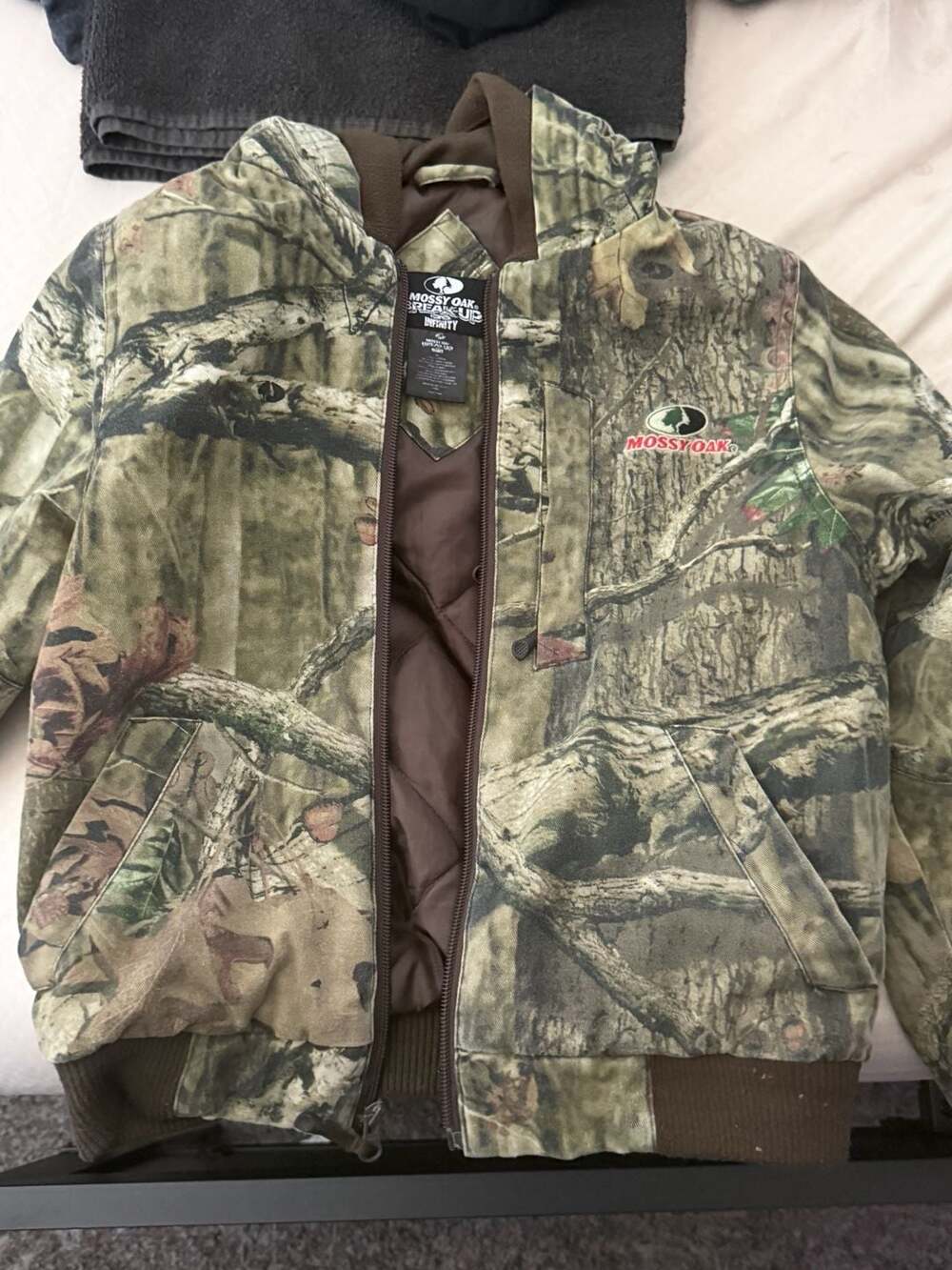 Kids Mossy Oak Break-Up Infinity Camo Quilted Lined Zip Up Hoodie Jacket